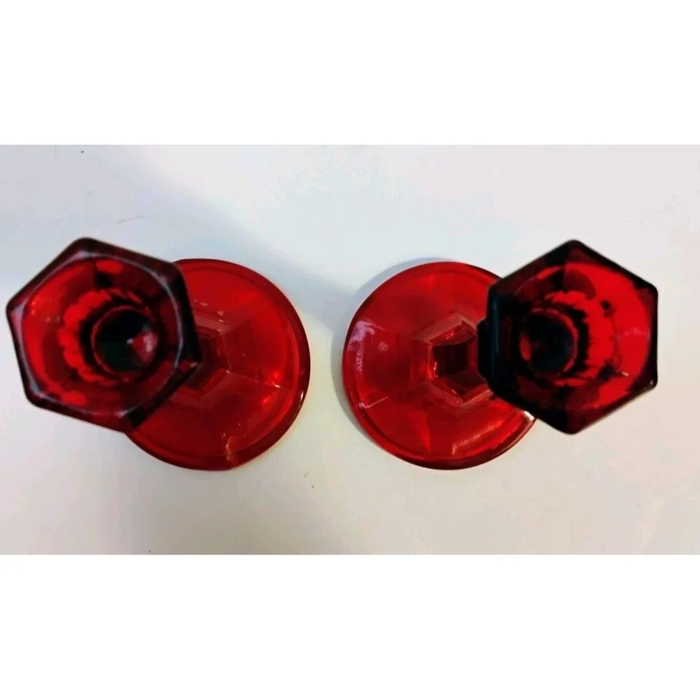 Vintage Indiana Glass Ruby Red Candlesticks for taper candles 6 Inches Tall